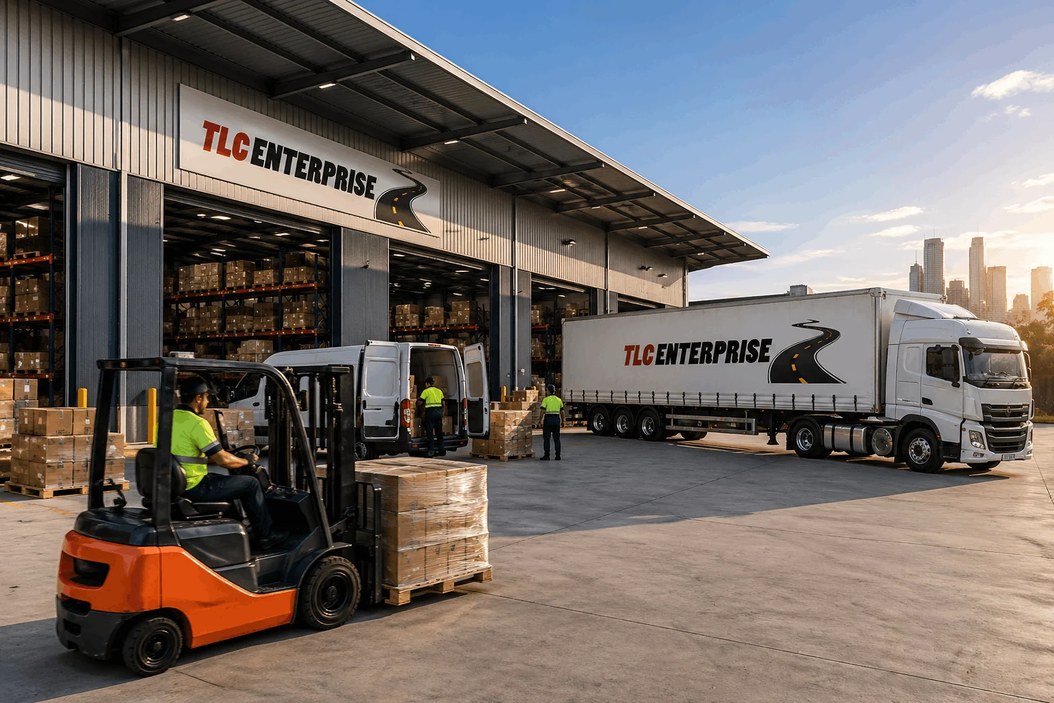 TLC Enterprise Melbourne warehouse with forklift, loading bay and large-scale storage facility